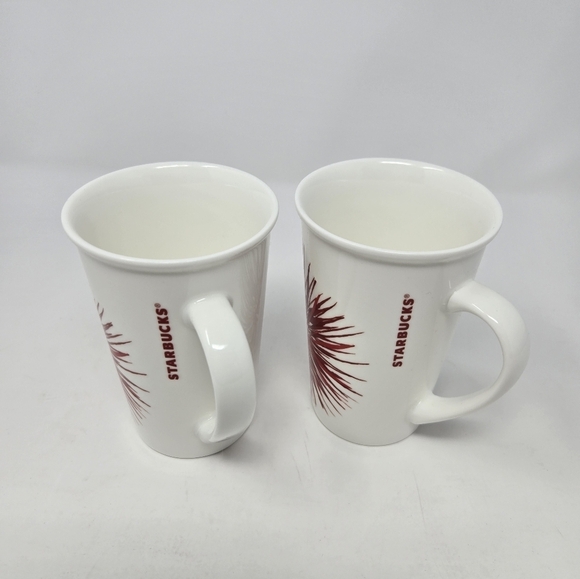 STARBUCKS SET OF 2 RED STARBURST FIREWORKS WHITE COFFEE CUP MUG RETIRED 2014 - Picture 5 of 12